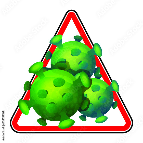 Vector illustration of stoppage sign with virus inside, stop symbol with coronavirus, prohibition sign with covid 19, Stop Virus logo