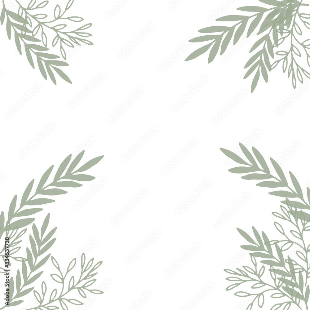 on a white background with greenery and plants template for writing text for a wedding