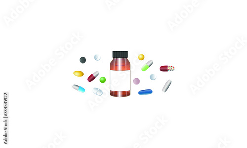 Set of various medical pills and bottle for use in medicine in pharmacies and shops. Vector illustration