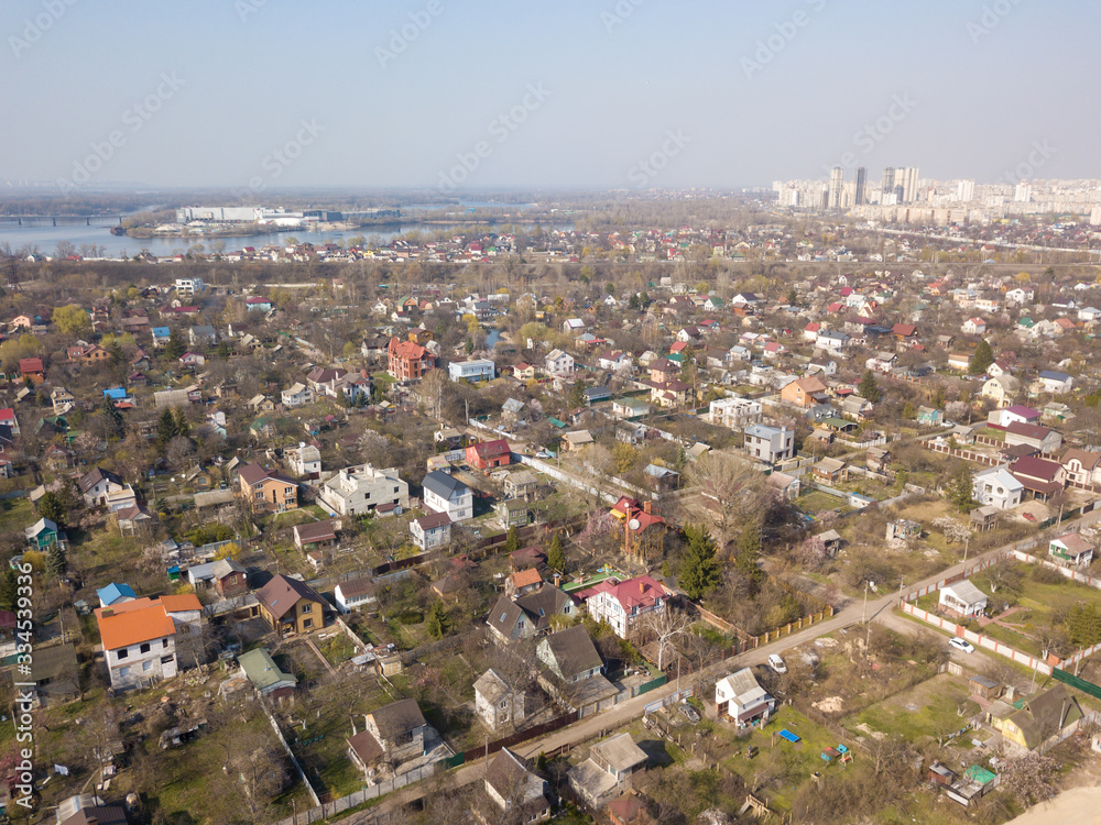 Country private plots in Kiev. Aerial drone view. 