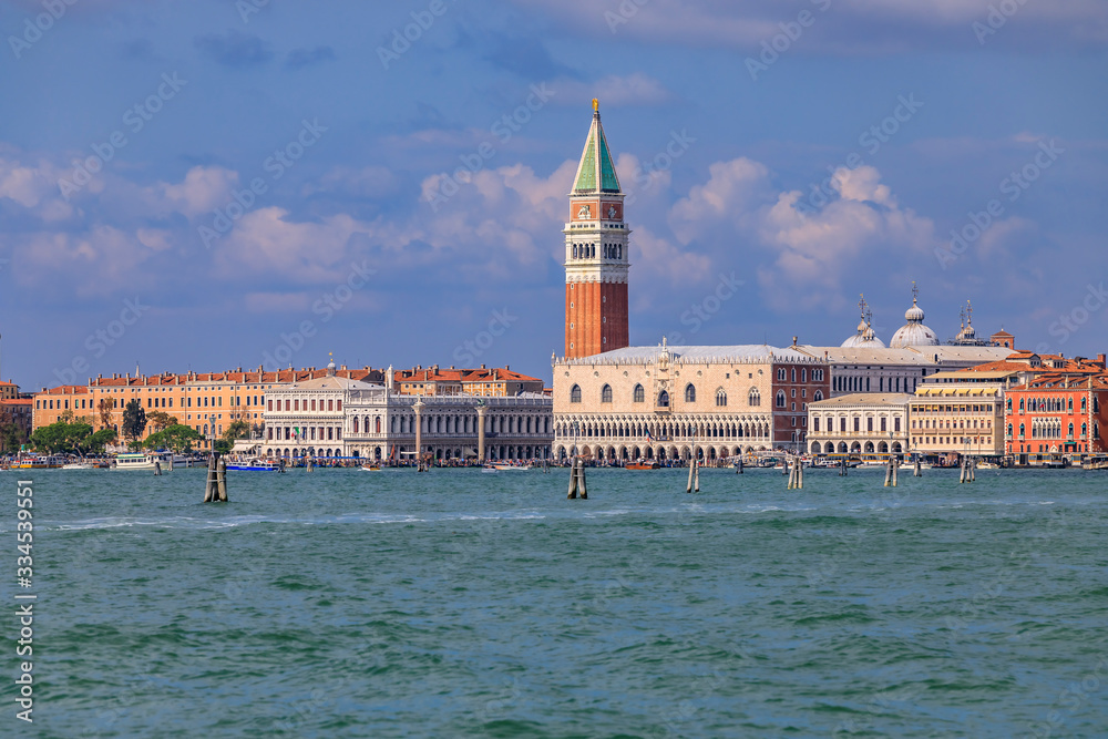 Doge's Palace and St. Mark's Campanile in Venice Italy from the Venetian Lagoon