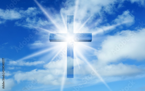 Silhouette of cross against blue sky. Christian religion © New Africa