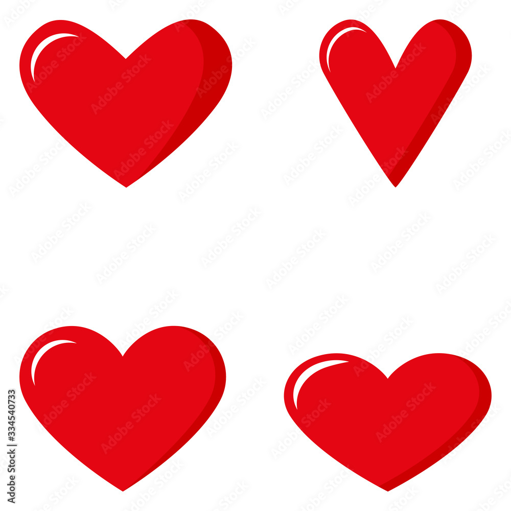 Set of red hearts. Valentine's Day. Flat style isolated on white background. Vector
