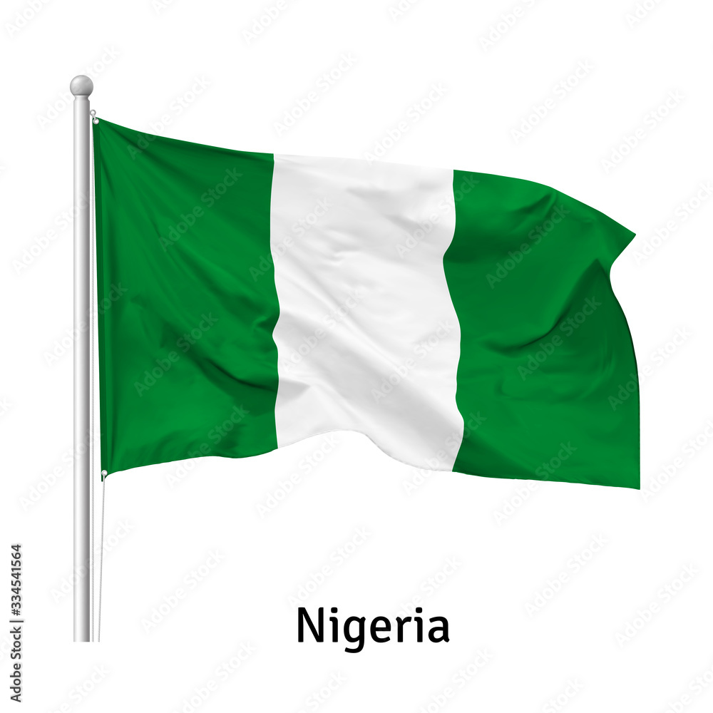 Flag of the Federal Republic of Nigeria in the wind on flagpole, isolated on white background, vector Flag of the Federal Republic of Nigeria in the wind on flagpole, isolated on white background, vector