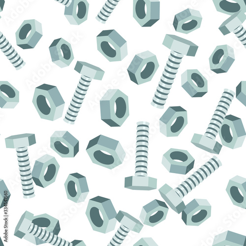 Seamless industrial background with bolts and nuts. 3d illustration.