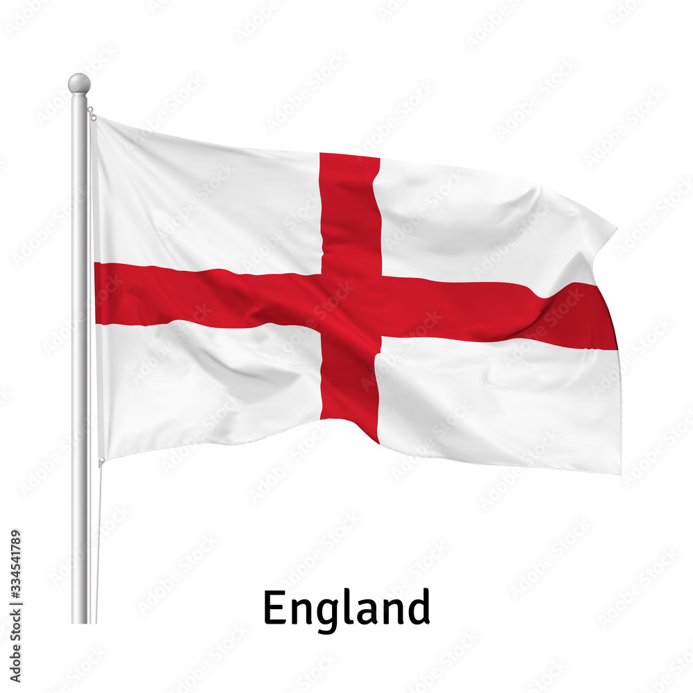 Fototapeta premium Flag of the England in the wind on flagpole, isolated on white background, vector