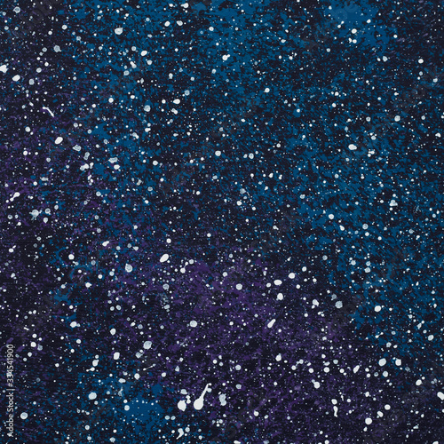 Abstract black and blue painted background with white blobs, starry sky effect, paint of gouache on canvas, acrylic. Dark watercolor backgrounds. Spotted art wallpaper, texture. photo