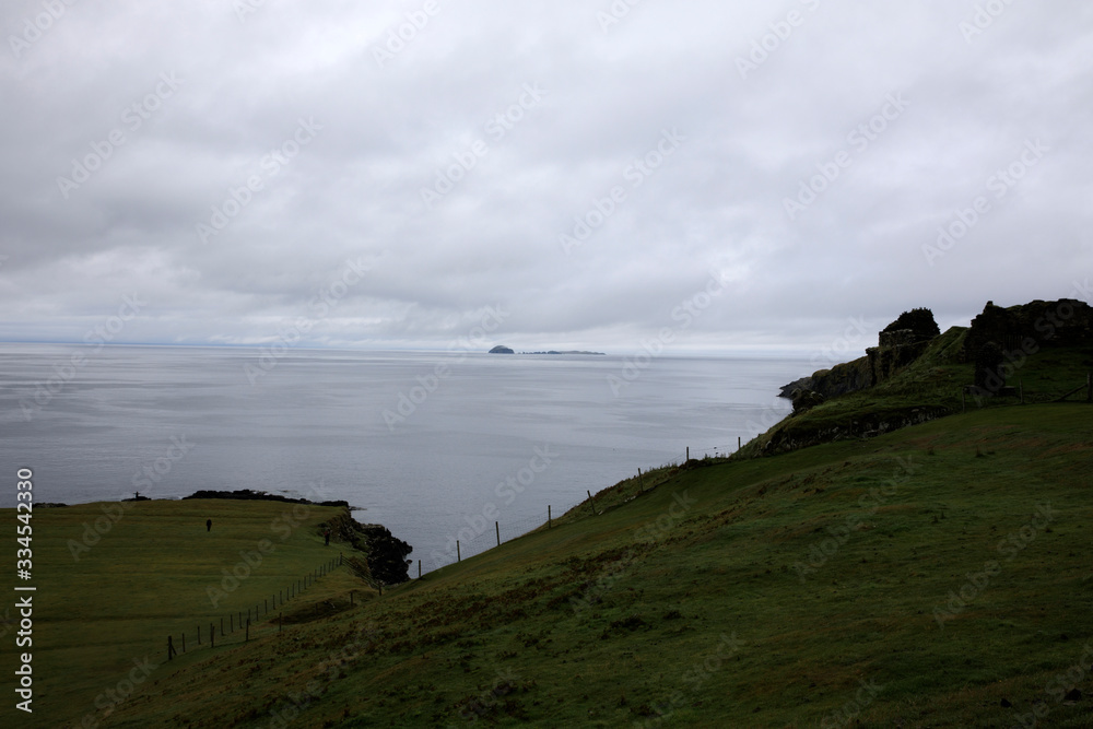 Portree - Skye Island (Scotland), UK - August 14, 2018: The landscape near Kilt Rock View point, Portree, Isle of Skye, Inner Hebrides, Scotland, United Kingdom