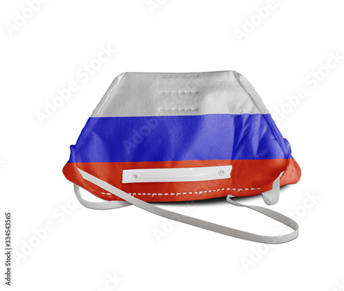 White anti pollution mask for protection from corona virus(COVIT-19) with Russia flag photo