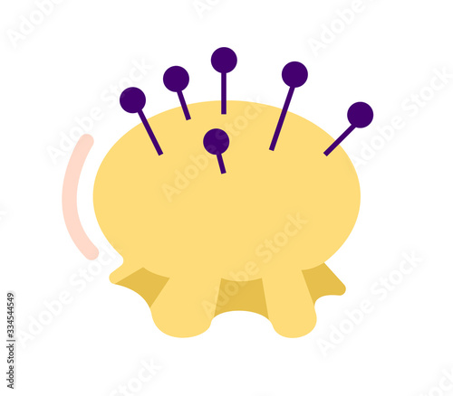 Yellow needle bed icon with dark purple needles in it