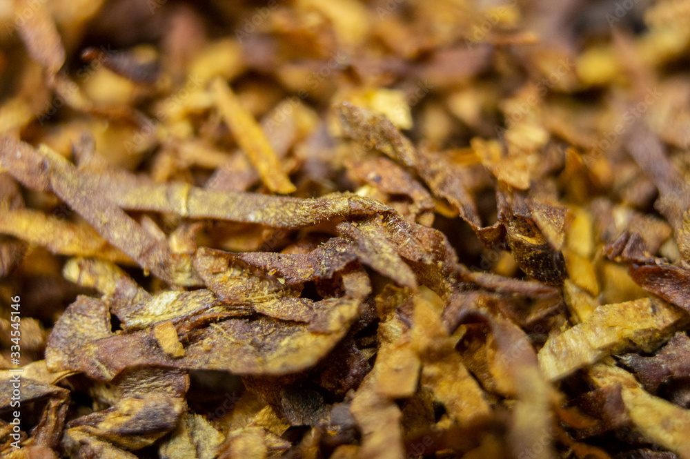 Dried tobacco close-up. Macro photography