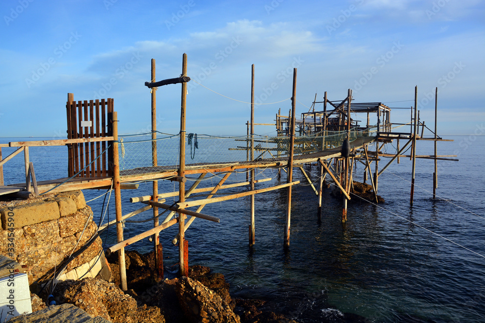 Abuzzo, Italy. The Trabucco is the traditional wooden fishing net of the Adriatic Sea.