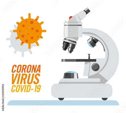 Microscopio illustrazione vettoriale. Ricerca. Coronavirus