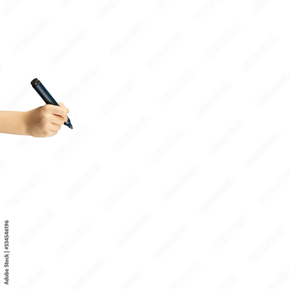 hand with black marker write on white background. hand with black marker write on white background.