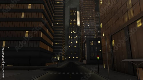 Empty night dark city streets 3d animation 1