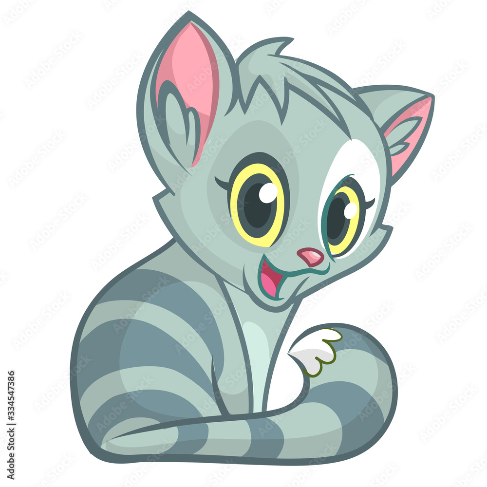 Cute and funny cartoon cat. Vector illustration