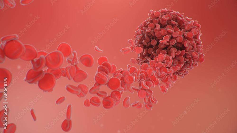 Abstract sphere from a blood clot cells background. Scientific and medical microbiological concept. Enrichment with oxygen and important nutrients. Transfer of important elements. 3d illustration