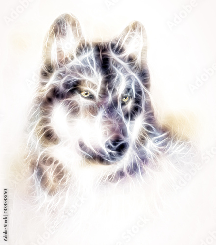 ornamental painting of wolf, sacred animal, fractal effect.