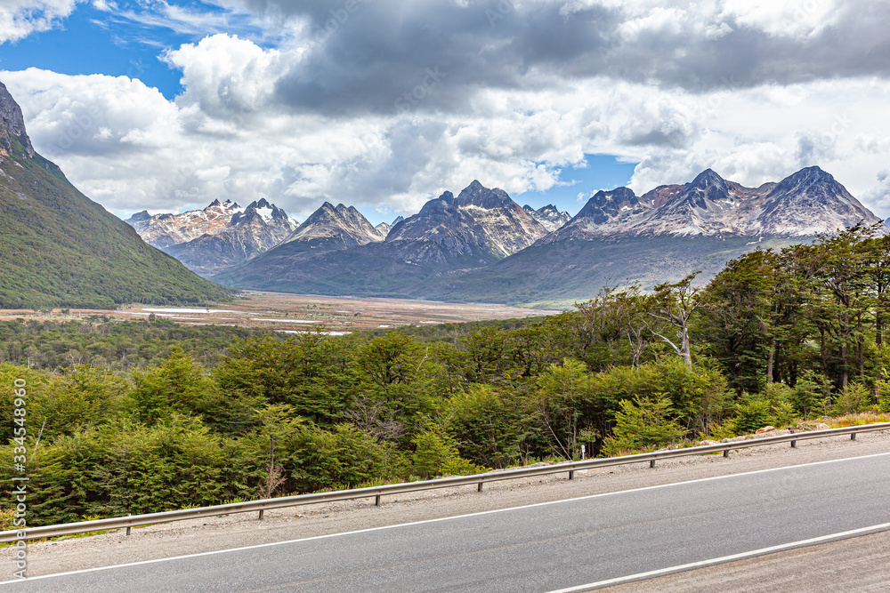 Landscape of road and mountains of Ushuaia  - Argentina