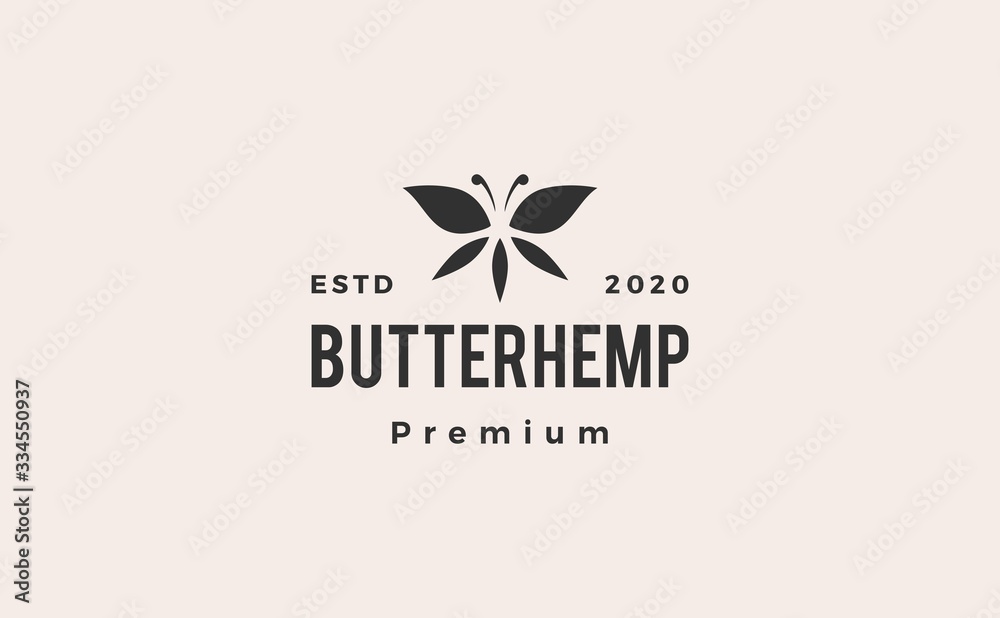 butterhemp butterfly hemp cannabis leaf logo vector icon illustration hipster