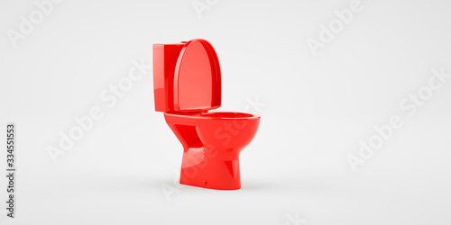 3d render. Realistic red toilet toilet bowl on a white background in the toilet room. Toilet bowl with a lid. The concept of plumbing, minimalism, fashion, interior, illustration