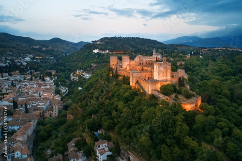 Granada Alhambra aerial view at night