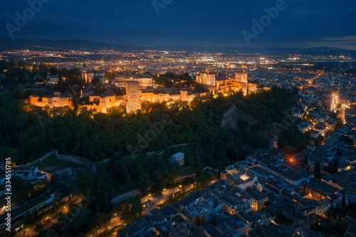 Granada Alhambra aerial view at night