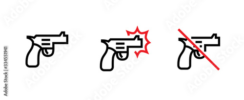 Set of vintage weapons, shot and ban icons. Editable line vector.