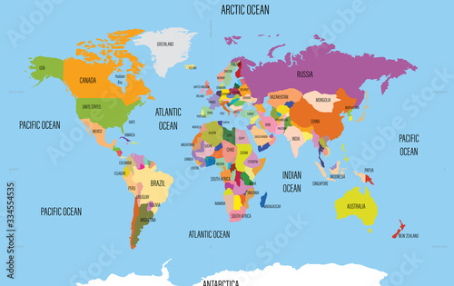 Fototapeta Naklejka Na Ścianę i Meble -  World map with names of countries and oceans. Travel agency concept