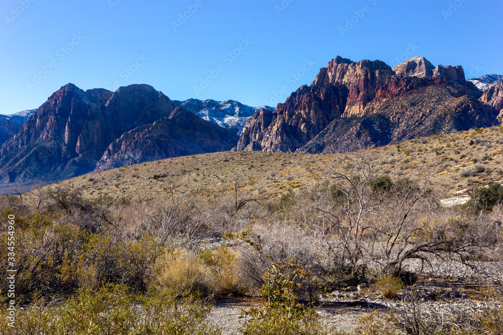red rock mountains in winter landscape Red Rock Canyon National Conservation Area Nevada’s Mojave Desert
