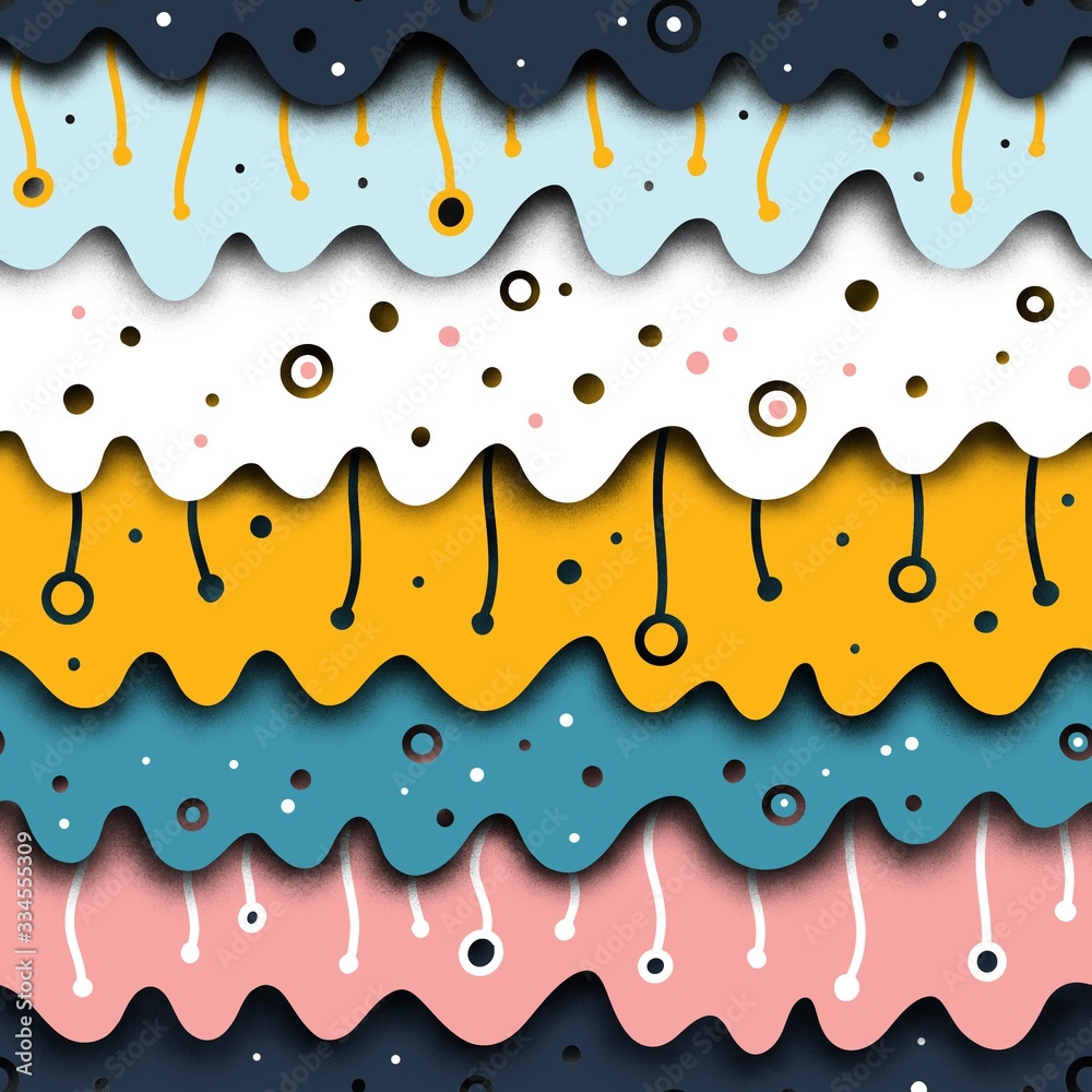 Abstract seamless paper cut pattern with colourful waves and decorative elements. Abstract seamless paper cut pattern with colourful waves and decorative elements.