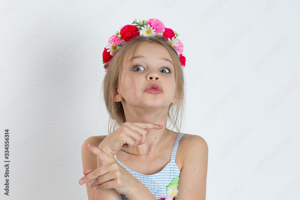 Confused girl pointing in two different directions Confused girl pointing in two different directions