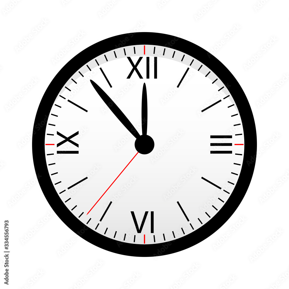 Clock icon on a white background. Black watch with arrows and dial isolated on a white background. Design element Clock icon on a white background. Black watch with arrows and dial isolated on a white background. Design element