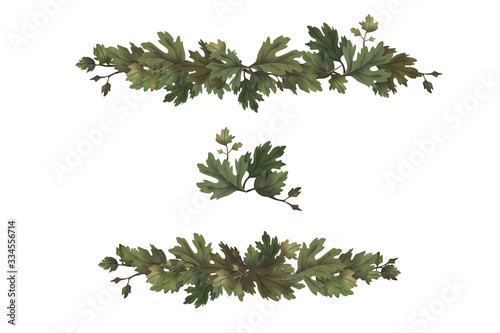 Grape leaves compositions. Clip art set on white background