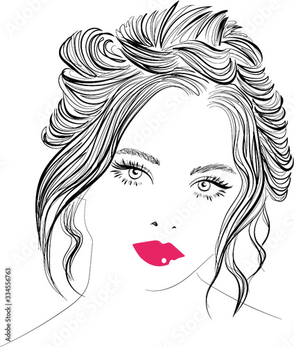 Woman with loose bun and pink lips