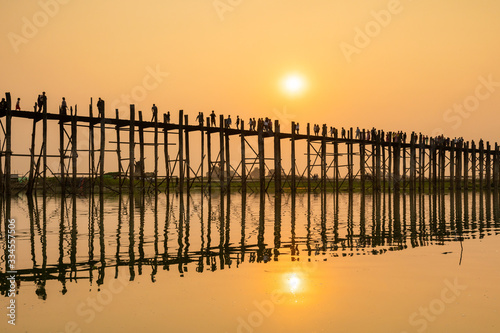 Wooden U Bein bridge at sunset