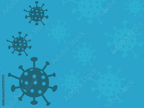 Flat design of Coronavirus COVID-19 on blue tone. Dark blue background with blue tone virus cells.