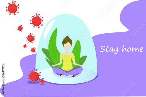 illustration of girl sitting on background Stay home