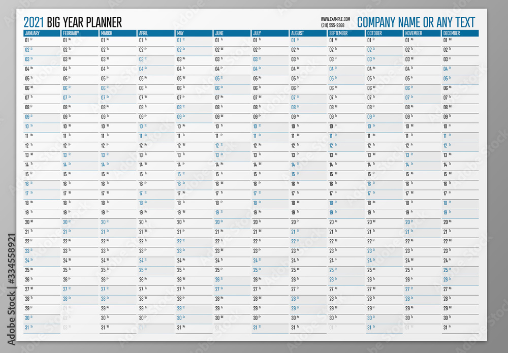 2021 Annual Calendar Big Year Planner Layout Stock Template | Adobe Stock