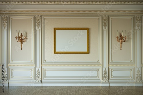 Fototapeta Naklejka Na Ścianę i Meble -  Classic interior with wooden wall panels. 3d rendering.