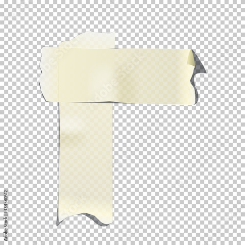 White crossed adhesive or masking tape pieces isolated on transparent background. Vector design element.
