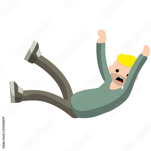 Screaming man falls from height. horror and fear of heights - phobia Acrophobia. Cartoon flat illustration. Drop young guy
