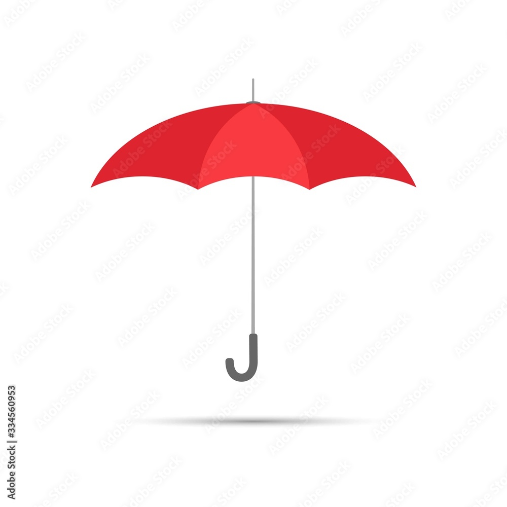 Red umbrella icon, red umbrella on a white background with shadow, vestor illustration.