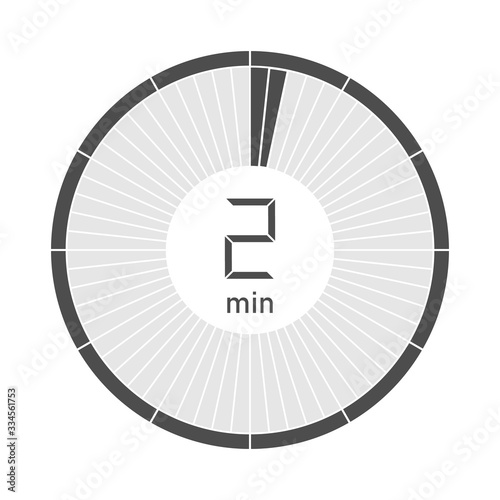 The 2 minutes stopwatch icon, digital timer. Vector illustration.