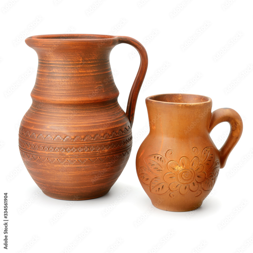 Clay jugs Isolated on a white background.