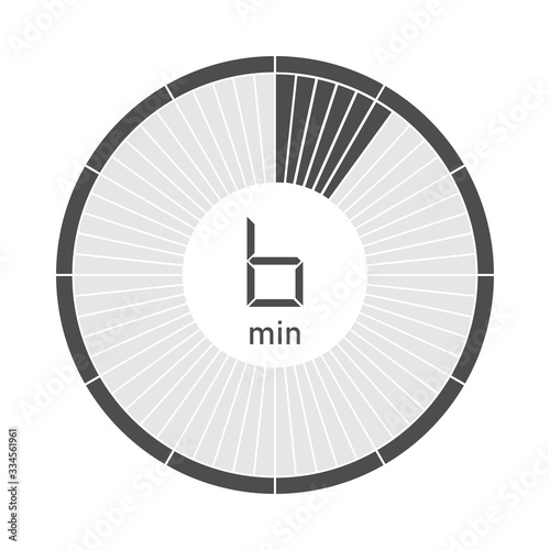 The 6 minutes stopwatch icon, digital timer. Vector illustration.