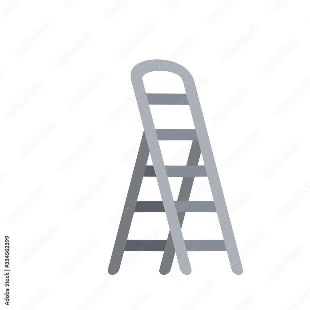 Stairs. Object for climbing to the top in side view. Cartoon flat illustration. Grey metal stepladder Stairs. Object for climbing to the top in side view. Cartoon flat illustration. Grey metal stepladder