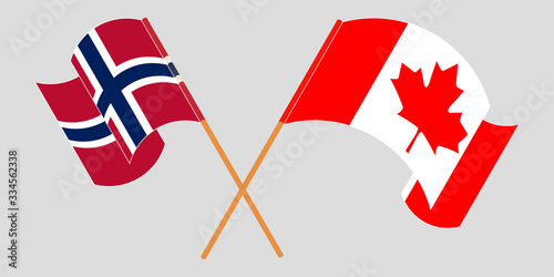 Crossed and waving flags of Norway and Canada