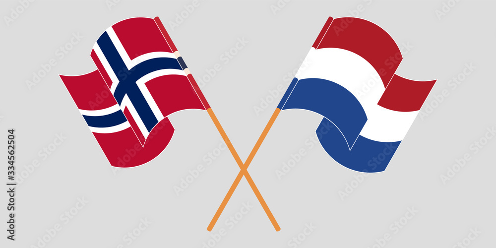 Crossed and waving flags of Norway and the Netherlands Crossed and waving flags of Norway and the Netherlands