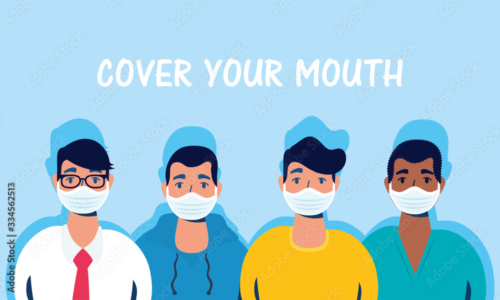 men using face mask with cover your mouth lettering